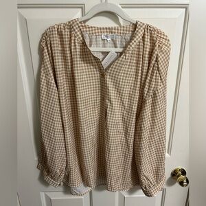 Sweet Salt Modest Tan Gingham Button Top Size XXL NWT